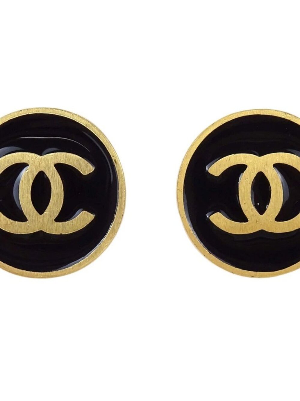 Chanel Button Clip-On Earrings Gold Black 01P 188934